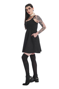 Black Striped Zipper Front Mini Dress