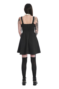Black Striped Zipper Front Mini Dress