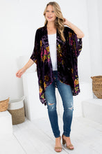 Load image into Gallery viewer, Purple Floral Velvet Burnout Kimono
