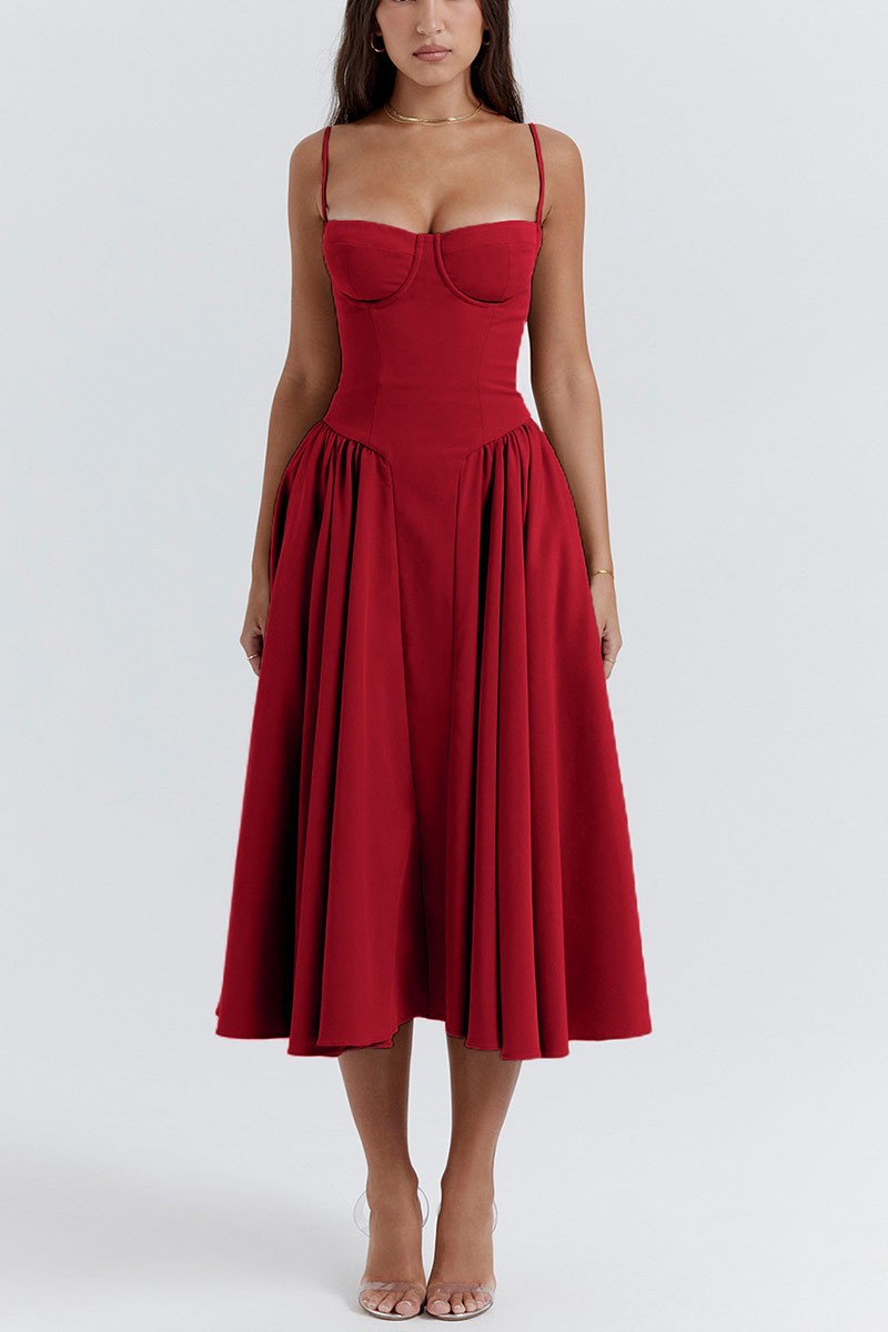 thin strap midi dress Draped Spaghetti Strap Midi Dress