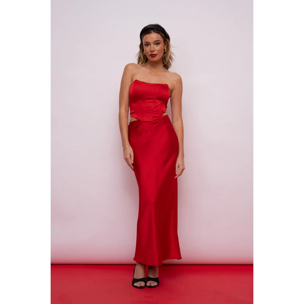 Red Satin Maxi Skirt