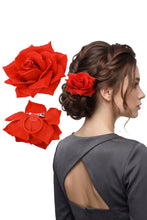 Load image into Gallery viewer, Red Rose 3 In One Hair Flower
