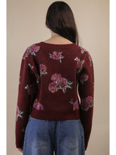 Load image into Gallery viewer, Wine Floral Soft Cardigan
