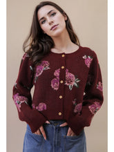 Load image into Gallery viewer, Wine Floral Soft Cardigan
