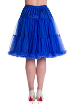 Load image into Gallery viewer, Blue tiered skirt worn by a person on a white background
