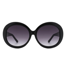 Load image into Gallery viewer, Black sunglasses with gradient lenses on a white background
