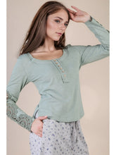 Load image into Gallery viewer, Sage Lace Trim Long Sleeve Crop Top
