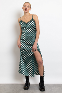 Green Argyle Lace Trim Slip Dress