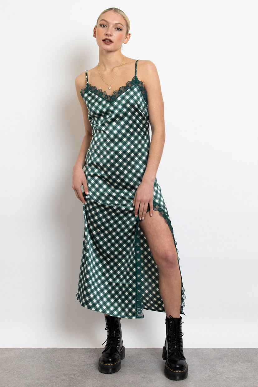 Green Argyle Lace Trim Slip Dress Green Argyle Lace Trim Slip Dress