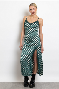 Green Argyle Lace Trim Slip Dress