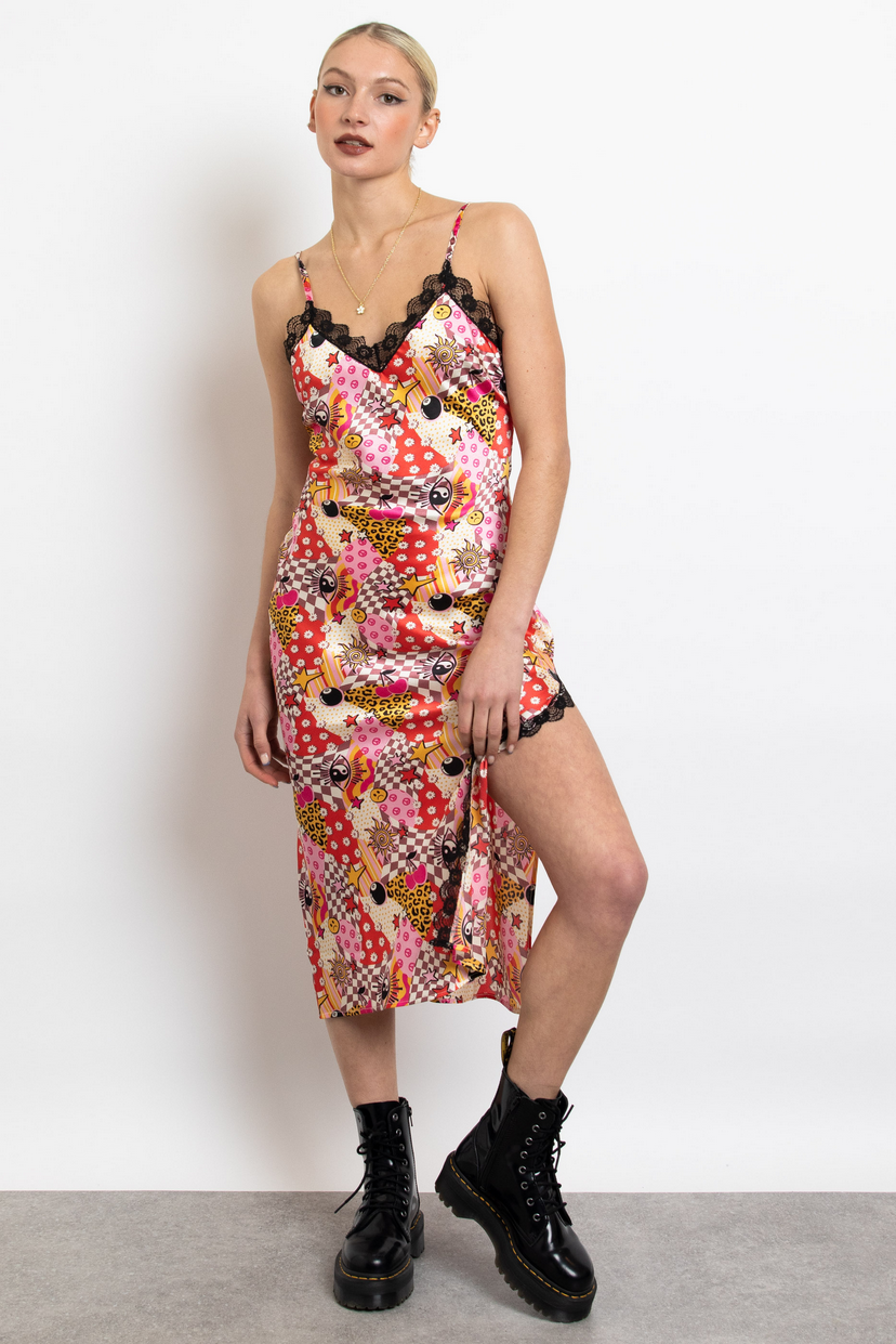 Y2K Nostalgia Satin Midi Slip Dress with Side Slit – Pink House Boutique