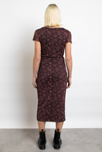 Load image into Gallery viewer, Burgundy Paisley Mesh Short Sleeve Midi Dress
