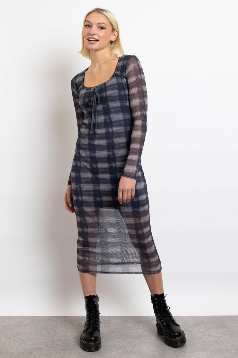 Dark Check Grunge Mesh Long Sleeve Midi Dress Pink House Boutique Dark Check Grunge Mesh Long Sleeve Midi Dress Pink House Boutique