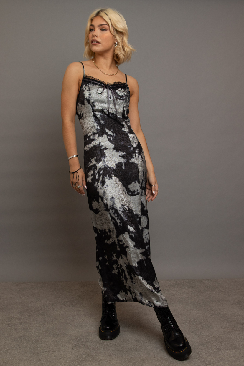 maxi cami slip dress Silver Tone Tie-Dye Maxi Cami Slip Dress