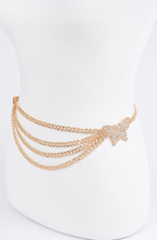 Load image into Gallery viewer, Gold Butterfly Buckle Layered Chain Belt
