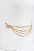 Load image into Gallery viewer, Gold Butterfly Buckle Layered Chain Belt
