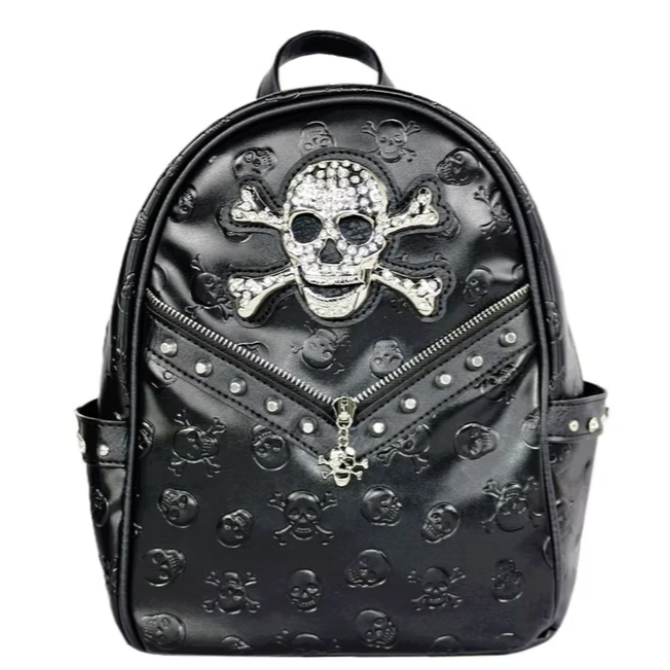 Black Embossed Skull and Studs Mini Backpack – Pink House Boutique