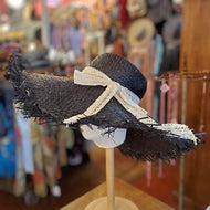 Black Telescope Crown Raw Edge Sun Hat with Lace Band
