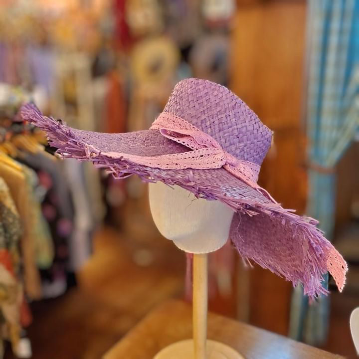 Lilac Telescope Crown Raw Edge Sun Hat with Lace Band