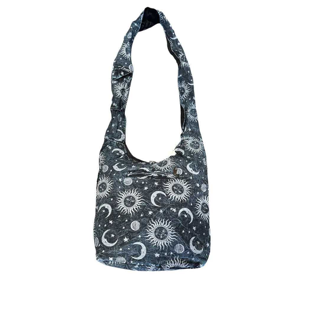 Electric Sun and Moon Stonewash Celestial Shoulder Bag