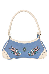 Western Birds Blue and White Mini Shoulder Purse