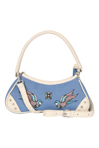 Western Birds Blue and White Mini Shoulder Purse