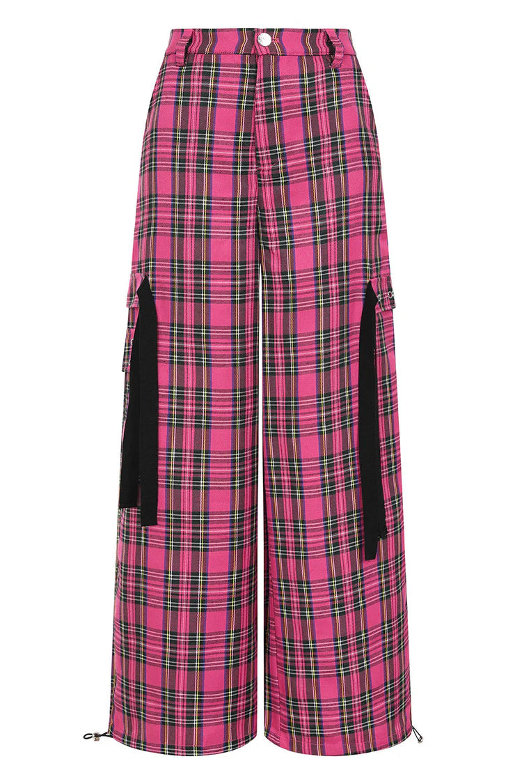 Time Bomb Hot Pink Plaid Wide Leg Pants