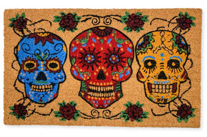 Triple Sugar Skull Outdoor Coir Mat