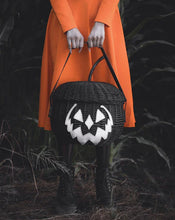 Load image into Gallery viewer, Haunted Hallows Black Pumpkin Jack O Lantern Wicker Picnic Basket Bag

