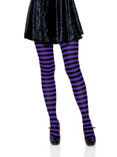 Load image into Gallery viewer, Black and Purple Striped Tights
