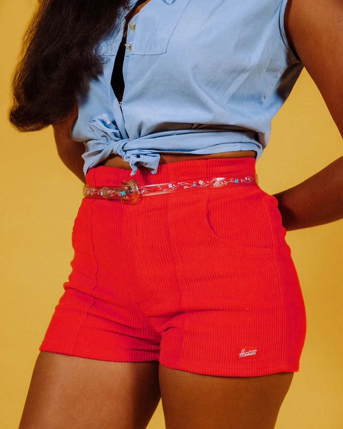 Red Retro Corduroy Shorts