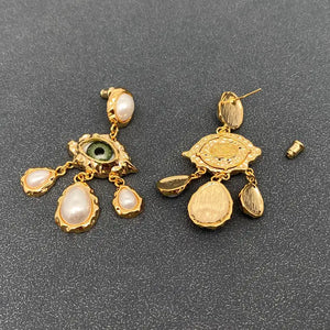 Temperament Evil Eye and Pearl Charm Statement Earrings