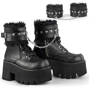 Ashes Lace Up Platform Ankle Boot with Removeable Cuffs and Heart Studs