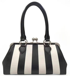 Black and White Striped Kisslock Handbag Purse