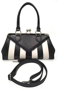 Black and White Striped Kisslock Handbag Purse