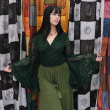 Load image into Gallery viewer, Emerald Celestial Lace Ruffle Sleeve Wrap Top
