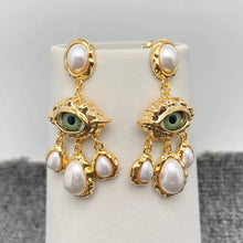 Load image into Gallery viewer, Temperament Evil Eye and Pearl Charm Statement Earrings
