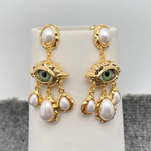 Temperament Evil Eye and Pearl Charm Statement Earrings