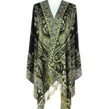 Load image into Gallery viewer, Black and Beige Floral Paisley Pashmina
