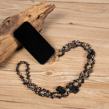 Load image into Gallery viewer, Black Bejeweled Bow and Gunmetal Crystal Droplet Beaded Crossbody Lanyard
