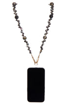 Load image into Gallery viewer, Black Bejeweled Bow and Gunmetal Crystal Droplet Beaded Crossbody Lanyard
