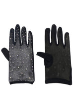 Load image into Gallery viewer, Stone Embellished Black Mesh Gloves
