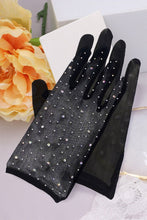 Load image into Gallery viewer, Stone Embellished Black Mesh Gloves
