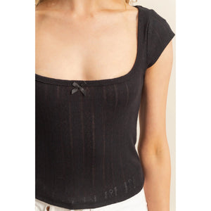 Black Little Bow Baby Tee Crop Top