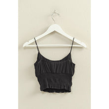 Load image into Gallery viewer, Black Ruched Middle Sleeveless Crop Top
