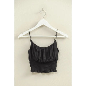 Black Ruched Middle Sleeveless Crop Top