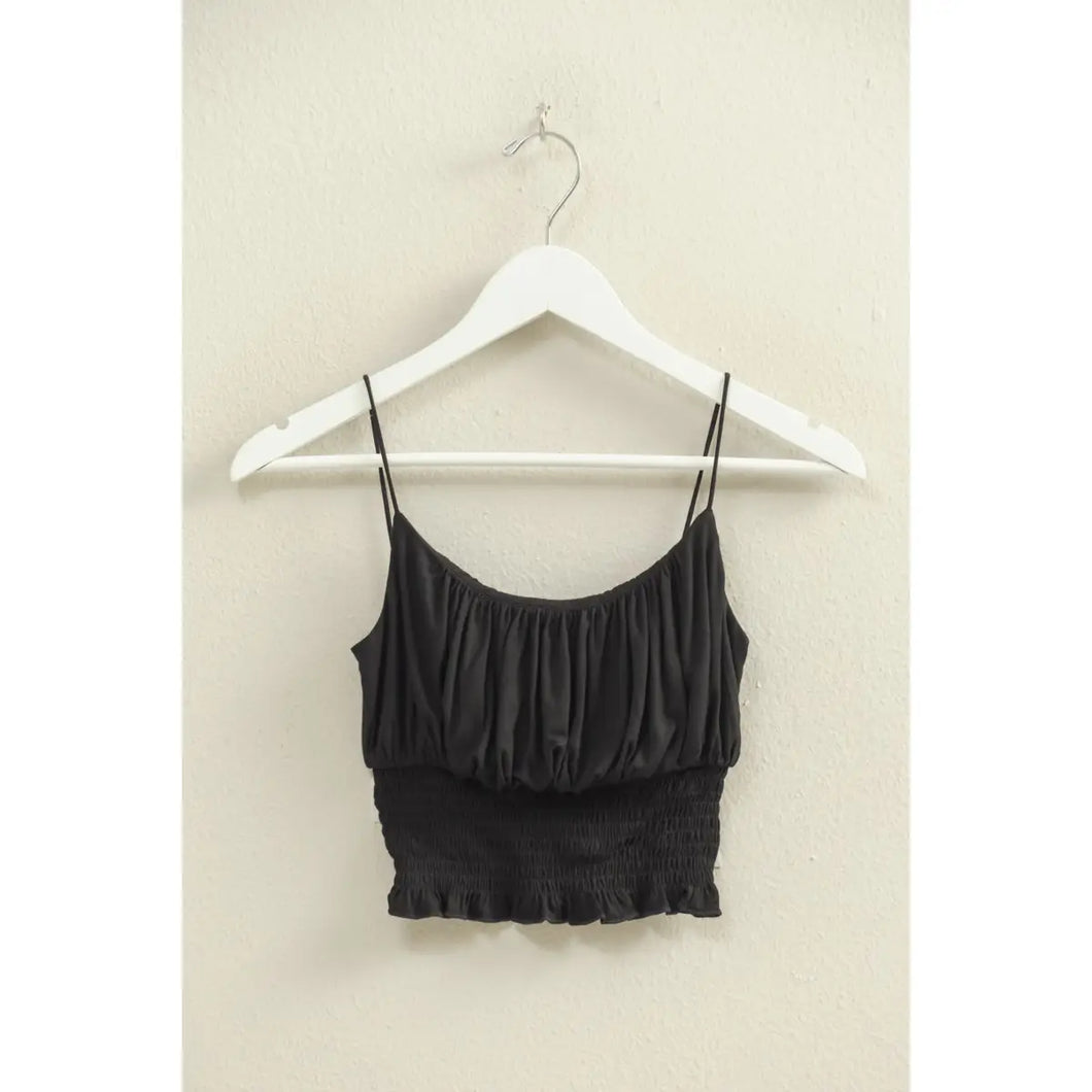 Black Ruched Middle Sleeveless Crop Top