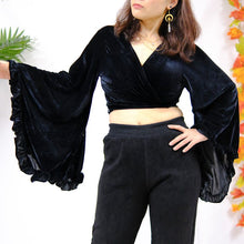 Load image into Gallery viewer, Black Velvet Boho Wrap Top
