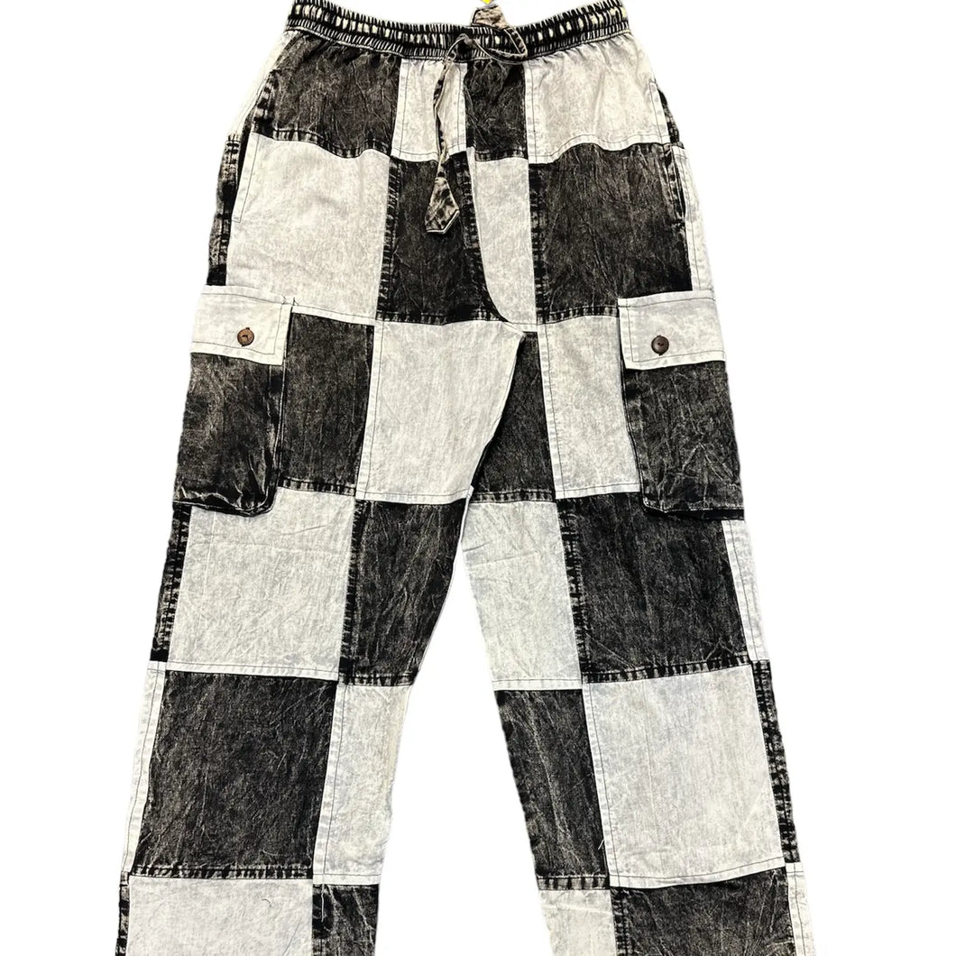 Black and White Patch Wide Leg Cargo Pants