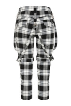 Load image into Gallery viewer, Black and white plaid pants with a belt on a white background
